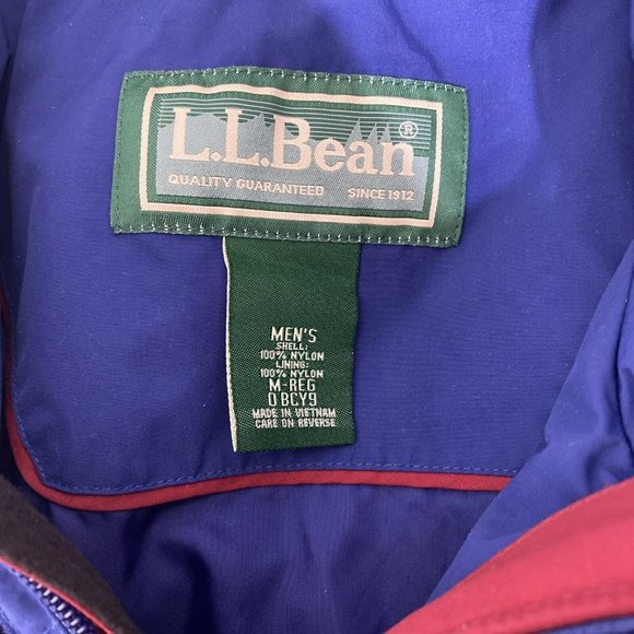 LL Bean Mens Windbreaker Jackets Sz M Blue Nylon Hood Pockets Coat - Picture 8 of 8